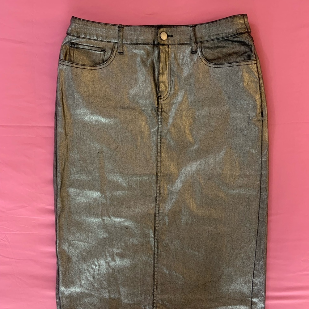 Marc Jacobs Silver Coated Denim Skirt